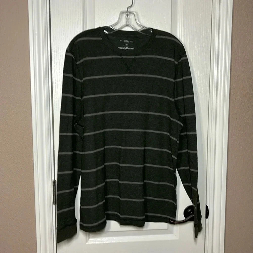 URBAN PIPELINE Thermal Men's Crew Neck Green Striped‎ Long Sleeve Pullover Shirt